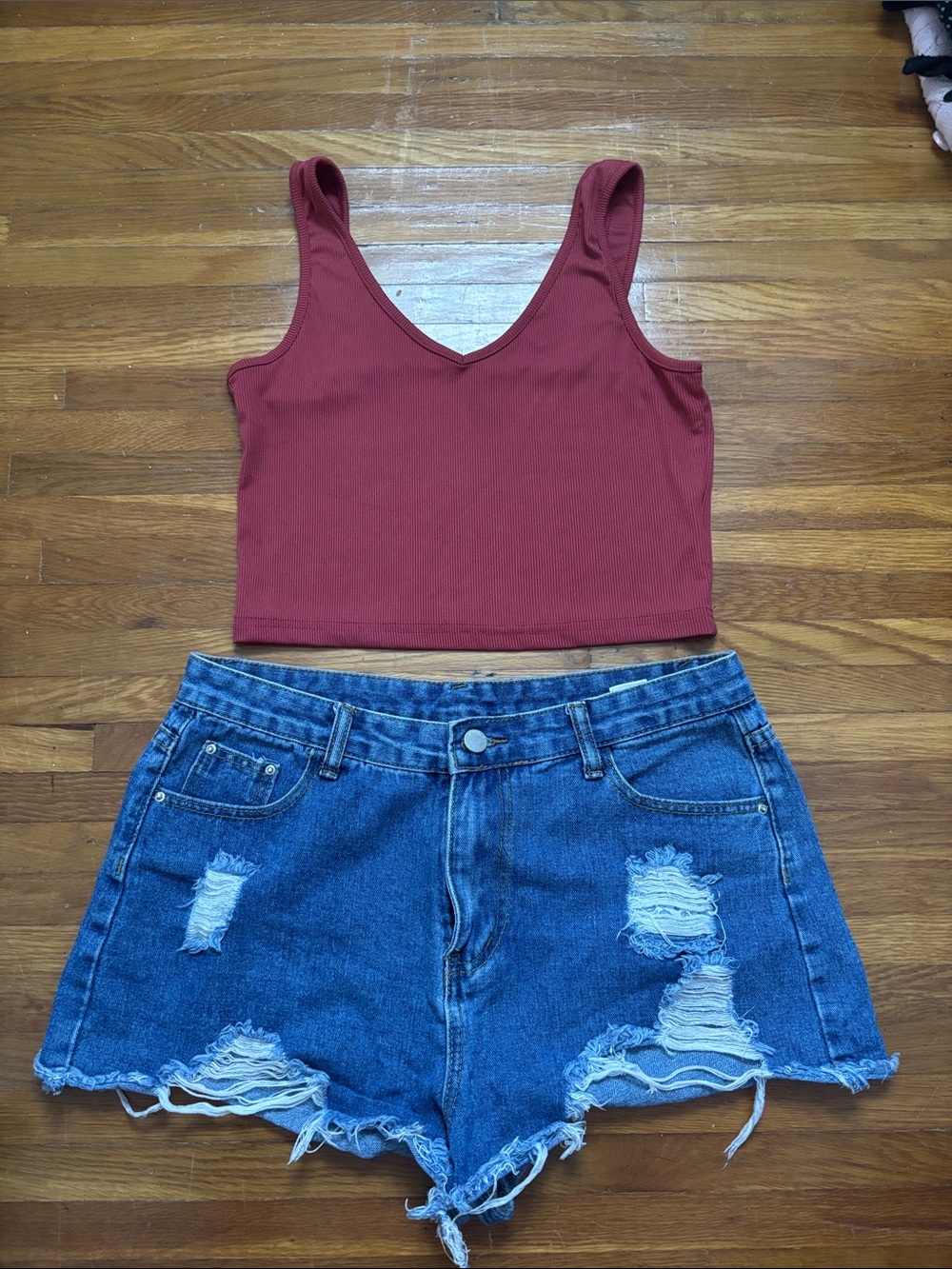 SHEIN Tank top and denim shorts